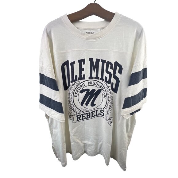 Pressbox Ole Miss Rebels Oversized TShirt One Size White Cotton Crewneck Graphic - Picture 1 of 5